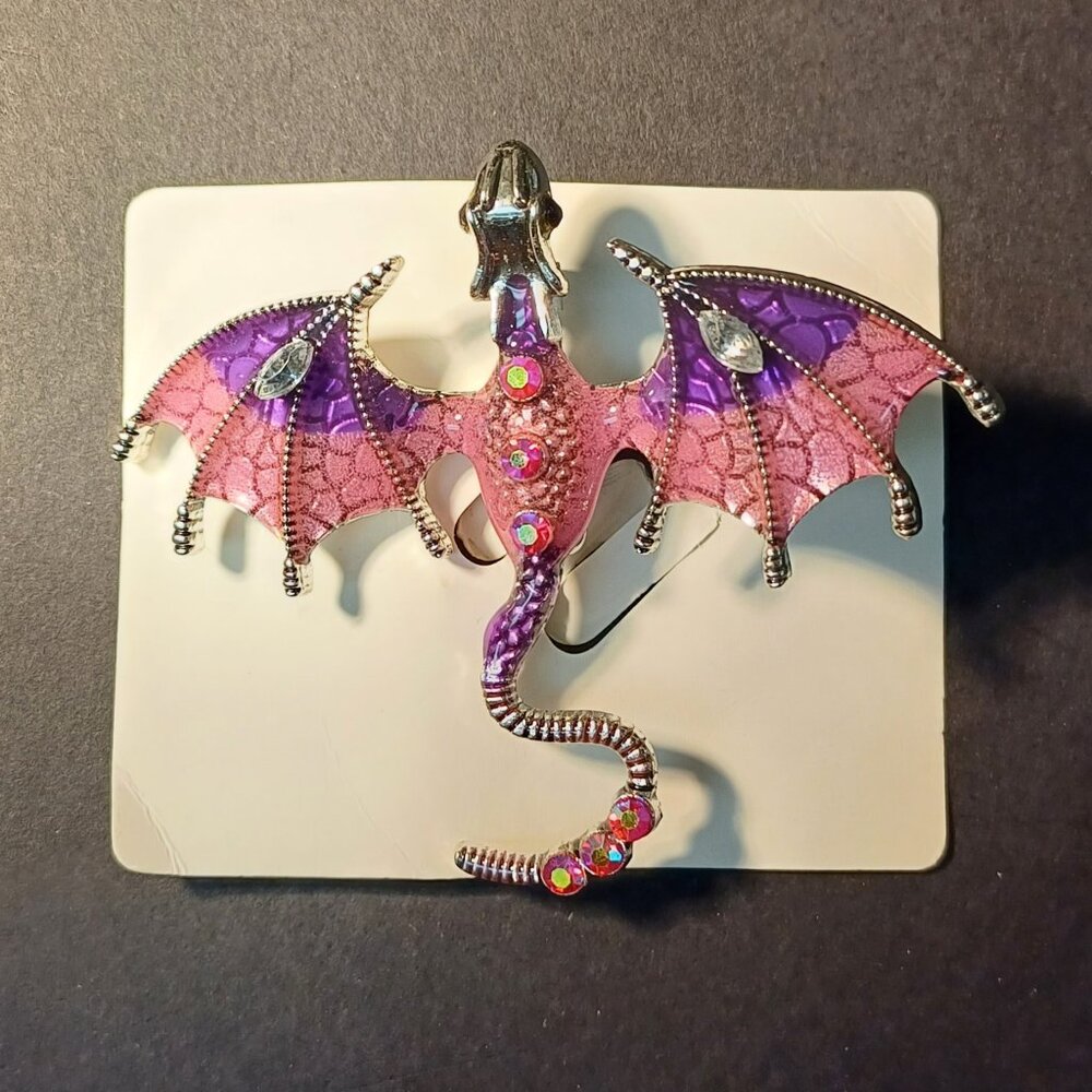 NWT Dragon Flying Pteradactyl Pin Brooch Fashion Jewelry PINK PURPLE Halloween